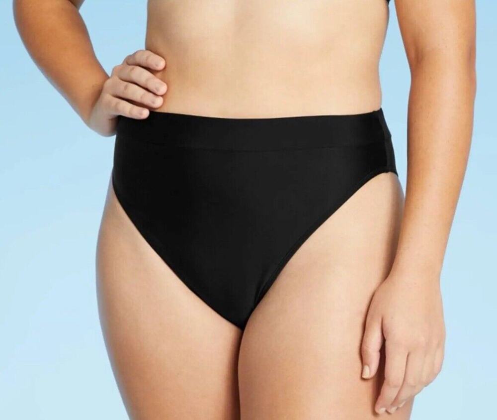 Xhilaration High Leg High Waist Cheeky Bikini Bottom Black Women’s 1X NWT